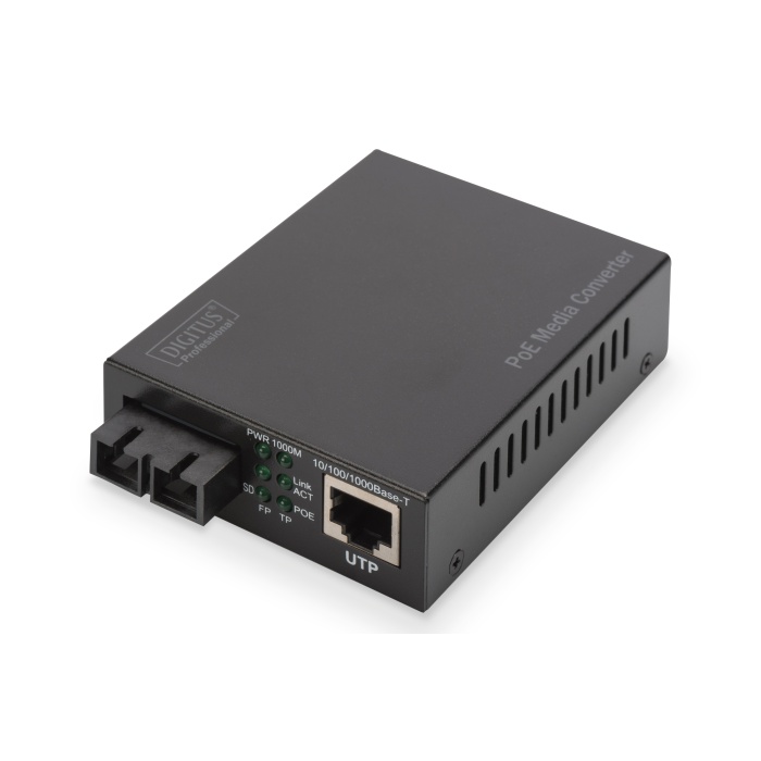 Digitus Gigabit Ethernet PoE+ Media Converter, Singlemode 802.3at, 30W, SC konektör, maksimum 20km&lt;br&gt;Digitus 1000Base-X to 10/100/1000Base-T 802.3at PoE+ Media Converter