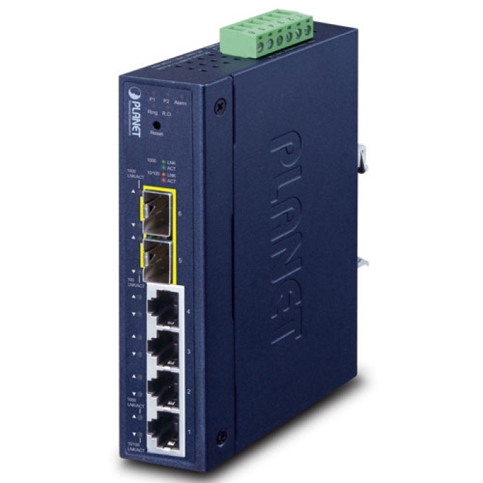 Endüstriyel Tip Yönetilebilir Ethernet Switch (Industrial Managed Ethernet Switch)&lt;br&gt;L2/L4&lt;br&gt;4-Port 10/100/1000T&lt;br&gt;2-Port 100/1000X SFP&lt;br&gt;-40~75 derece