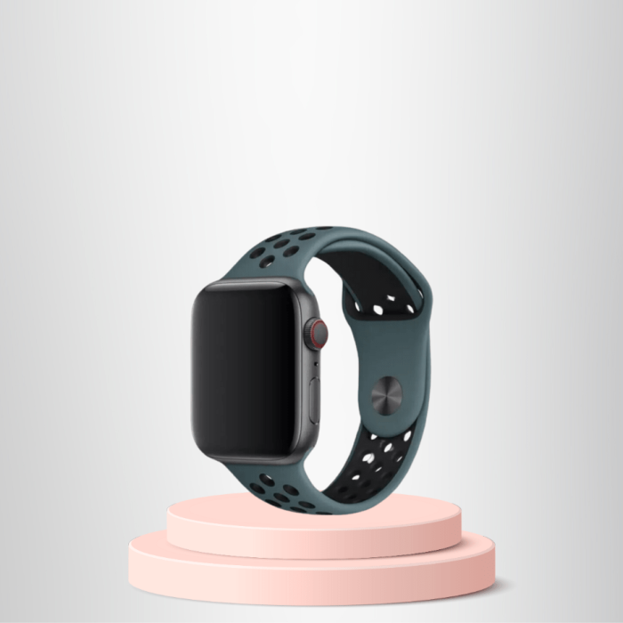 Apple Watch 42 44 45 49 Mm/L Kordon Kayış Bileklik Delikli PETROL YEŞİLİ-SİYAH