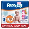 Paddlers 3 Numara Midi 4-9 kg Avantajlı Aylık Paket Bebek Bezi (1 x 160 Adet)