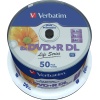 Verbatim DVD çift katmanlı DVD+R DL 8.5 GB/240 dak. 8x, kimliği olmadan tamamen yazdırılabilir beyaz, kek kutusunda 50 adet