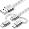 3ü 1 Arada iOS Lightning Type-C Micro USB Şarj ve Data Kablosu Gümüş 1 Metre