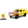 , 253253017, Sponge Bob Figür ve 1980 Chevy K5 Blazer Aracı, 13.5 cm, Serbest Tekerlekli Araç, Die-Cast ( Metal ), Lisanslı