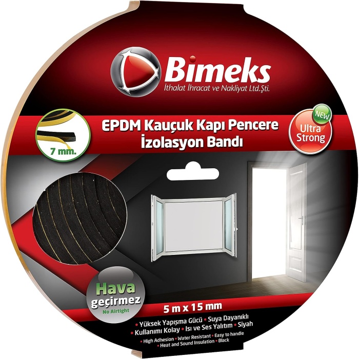 Bimeks Epdm Kauçuk Kapı Pencere Bandı 7mmx15mmx5mt Siyah 1008002