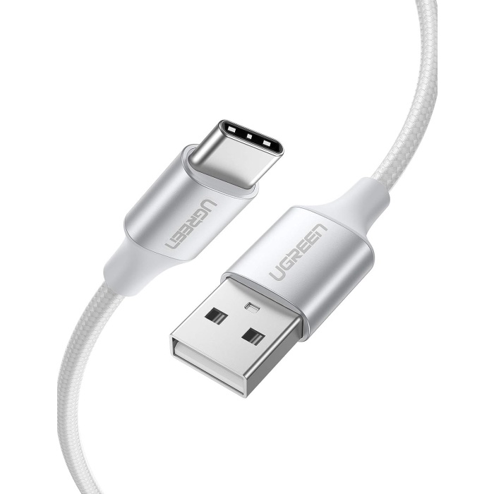 Örgülü USB Type-C Şarj ve Data Kablosu, Beyaz, 1 Metre