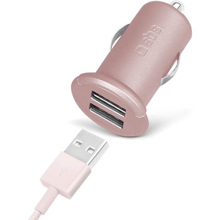 5513 2 Mini Girişli Usb Araç Şarj Cihazı, Pembe