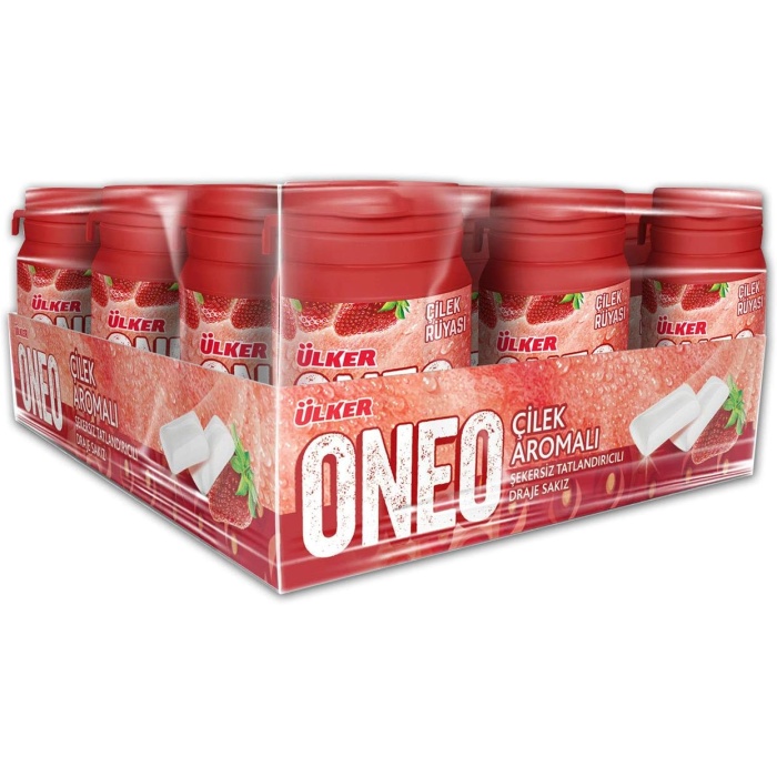 Ülker Oneo Draje Şişe Çilek Aromalı Sakız 60G x12 Adet