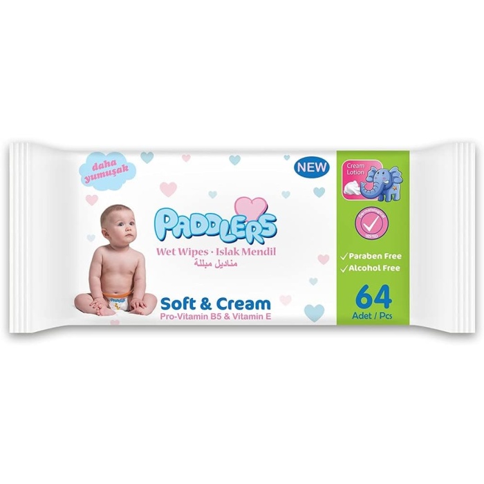 Paddlers Soft & Cream Parabensiz Alkolsüz Islak Mendil (1 x 64 Adet)