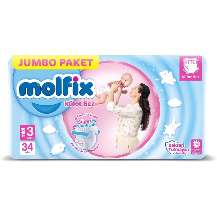 Molfix  Paket Midi 3 Beden Külot Bez (1 x 34 Adet)