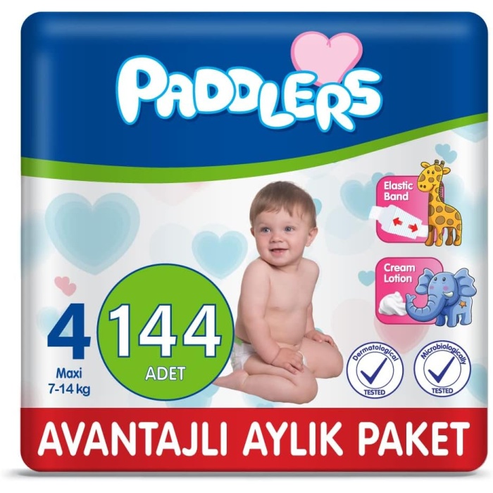 Paddlers 4 Numara Maxi 7-14 kg Avantajlı Aylık Paket Bebek Bezi (4 x 36 Adet)