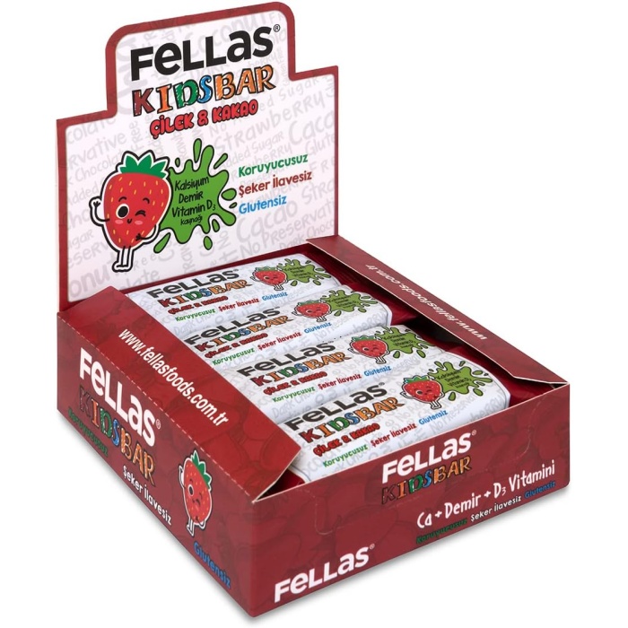 Fellas Kids Meyve Bar, Çilekli ve Kakaolu, 28gr x 12 Adet