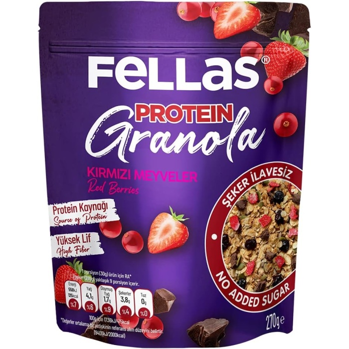 Fellas Granola - Kırmızı Meyveler & Protein Bar Parçacıklı 270 gr