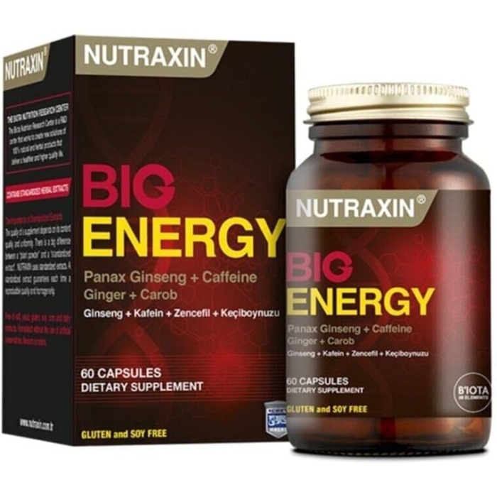 Nutraxin Big Energy Ginseng + Kafein + Zencefil + Keçiboynuzu 60 Kapsül Takviye Edici Gıda