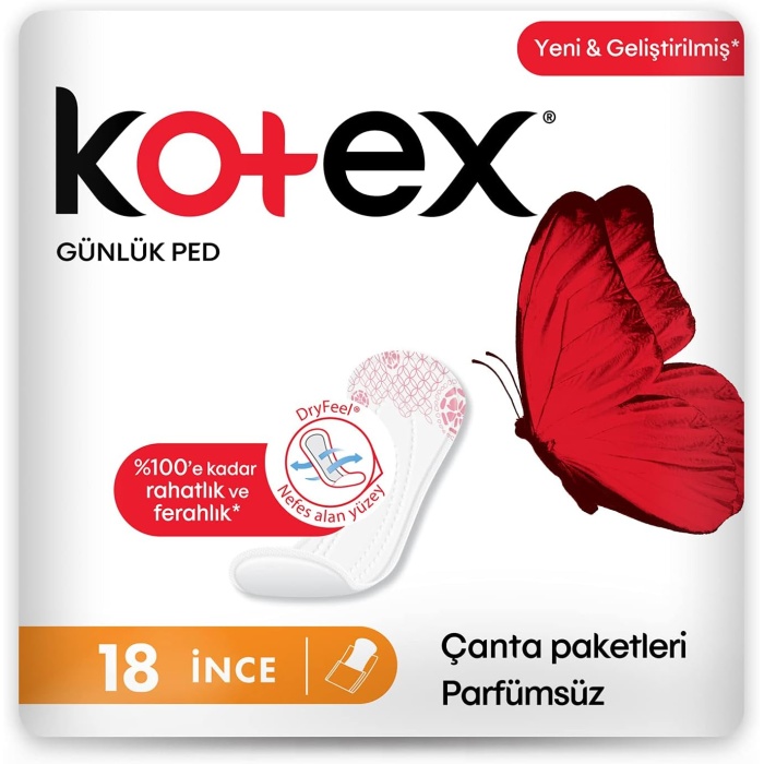 Kotex İnce Günlük Ped Parfümsüz 18li 1 Paket