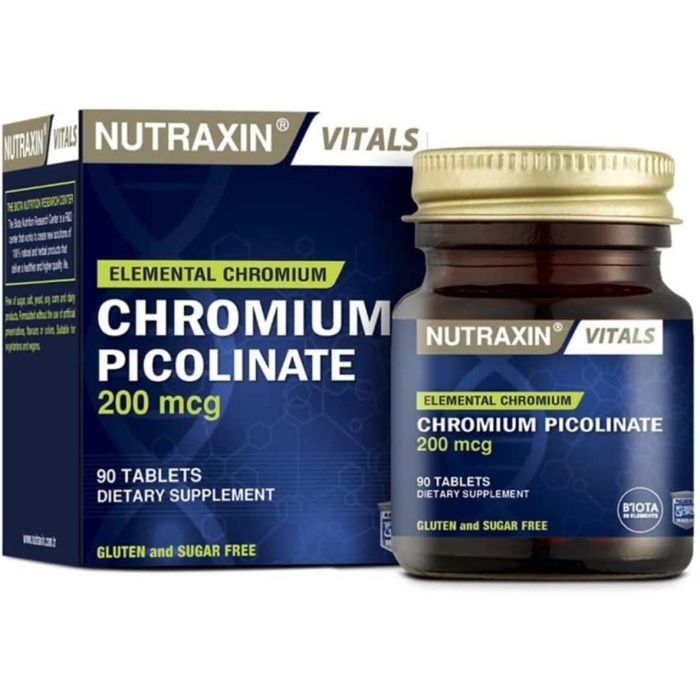 Nutraxin Vitals Chromum Picolinate 200 mcg 90 Tablet Takviye Edici Gıda