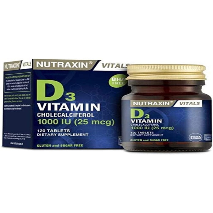 Nutraxin Vitals D3 Vitamin 1000 IU 25 mcg 120 Tablet Takviye Edici Gıda