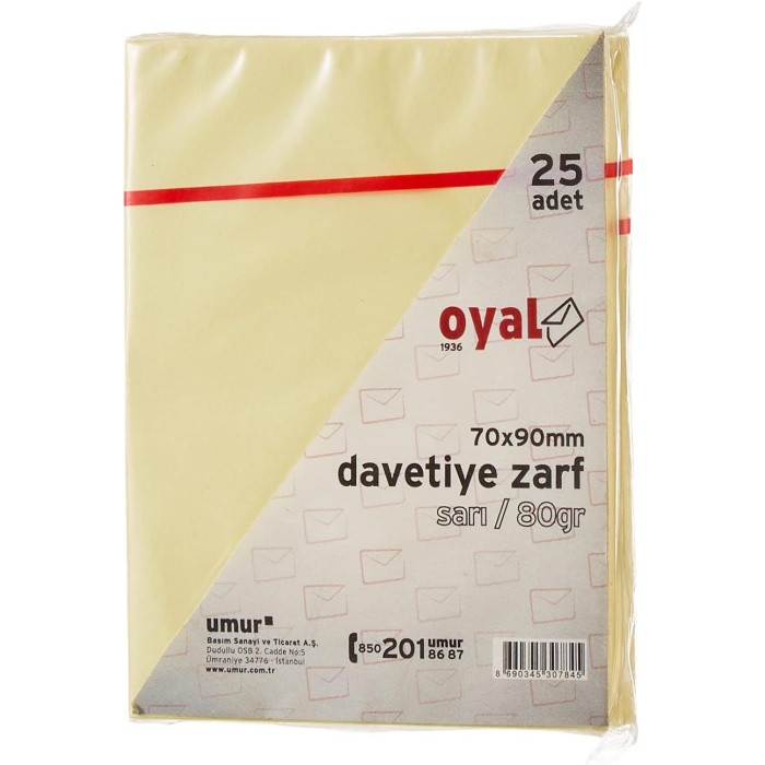 Renkli Davetiye Kartı, 7 x 9 cm, 25li Paket, 80 gr, Sarı