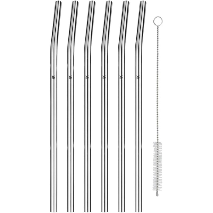 Baric Pipet Paslanmaz Çelik Set, 6 Bükülmüş Pipet + Temizleme Fırçası, Çevre Dostu, Pipet Tekrar Kullanılabilir, Sıcak / Soğuk İçecekler için