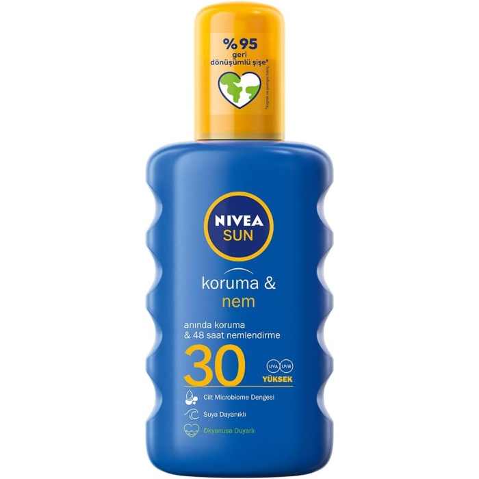 Sun SPF 30 Koruma & Nem Güneş Spreyi, Suya Dayanıklı Nemlendirici Güneş Kremi (200 ml)