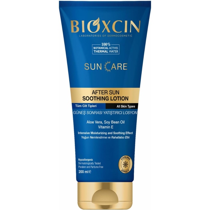 BIOXCIN Sun Care Güneş Sonrası Krem Yatıştırıcı Nemlendirici Koruyucu, e Vera Soya Yağı, Vitamin E, 200 ml