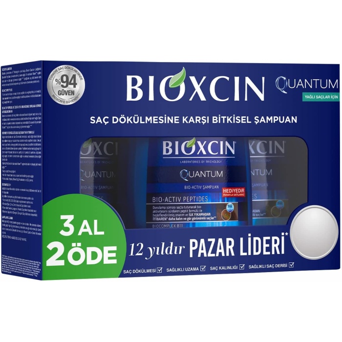 Quantum Bio-Activ Yağlı Saçlar için 3 Al 2 Öde Şampuan (3 x 300 mL)