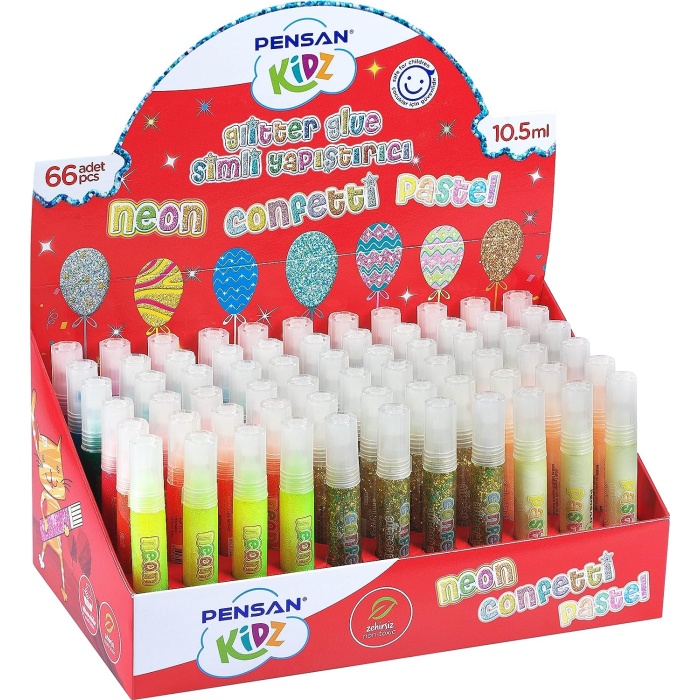 Kidz Simli Yapıştırıcı Konfeti Neon 10,5 Ml 66 Lı (1 Paket 66 Adet)