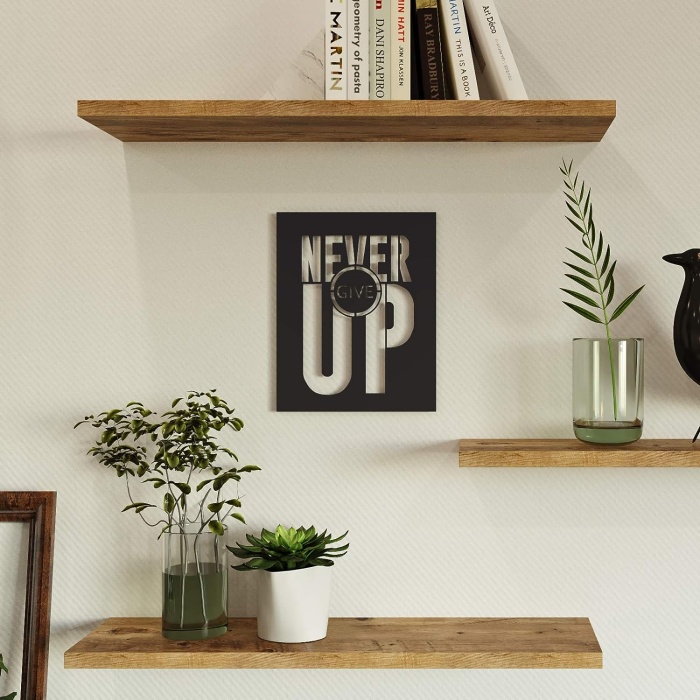 Yurudesign Lazer Kesim Metal Duvar Tablo Never Give Up 20*25