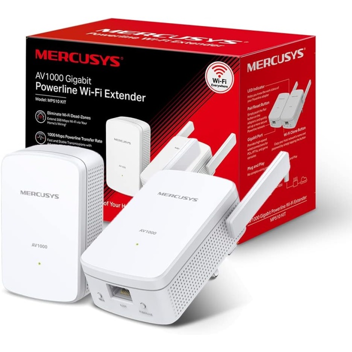 MERCUSYS MP510 Kit, AV1000 Mbps, WiFi üzerinde 300 Mbps, 1 Gigabit bağlantısı, tak ve çalıştır, HomePlug AV2