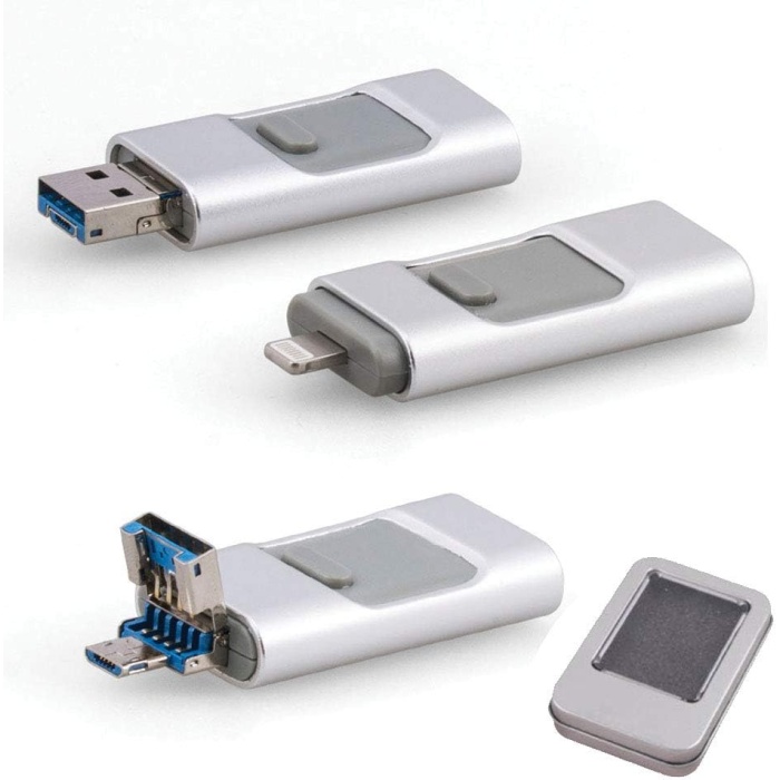 Minhon 202 USB 2.0 Bellek, 16 GB, Lightning, OTG, Type-C, Micro SD vE Kart Okuyucu