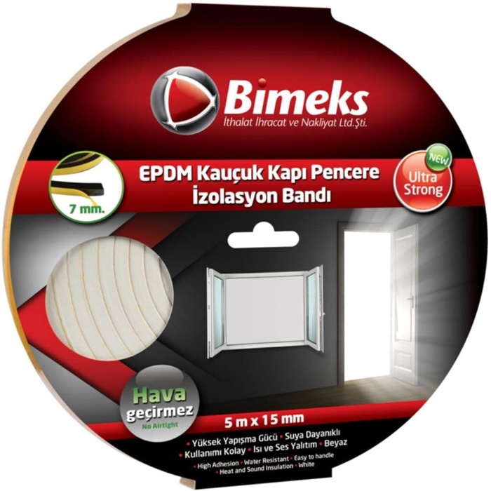 Bimeks Epdm Kauçuk Kapı Pencere Bandı 7mmx15mmx5mt Beyaz 1008004