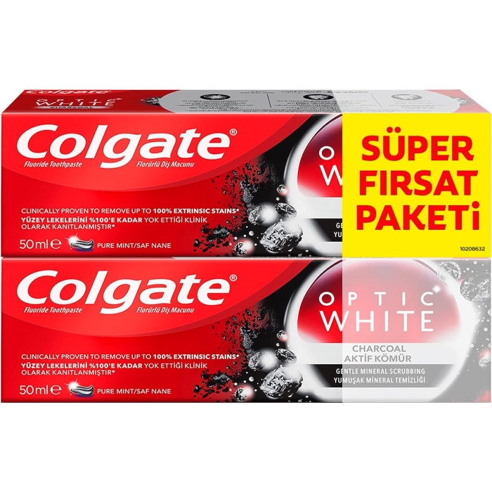 Coate Beyazlık Pak Optic White Aktif Kömür Beyazlatıcı Diş Macunu 50 ml x2