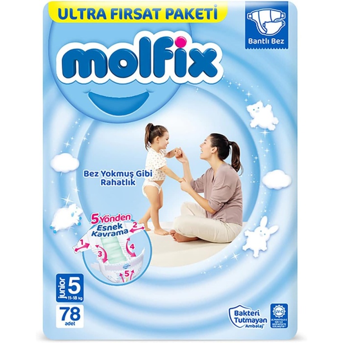 Molfix Bebek Bezi 3D Junior 5 Beden Aylık Paket 78 Adet