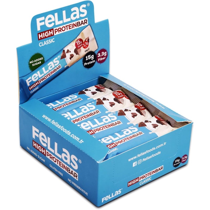 Fellas Yüksek Protein Bar, Klasik Sade, 50gr x 12 Adet