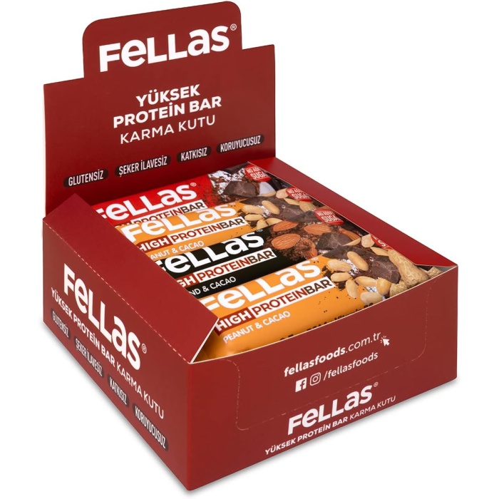 Fellas Yüksek Protein Bar, Karma Kutu (3 Çeşit), 45gr x 12 Adet