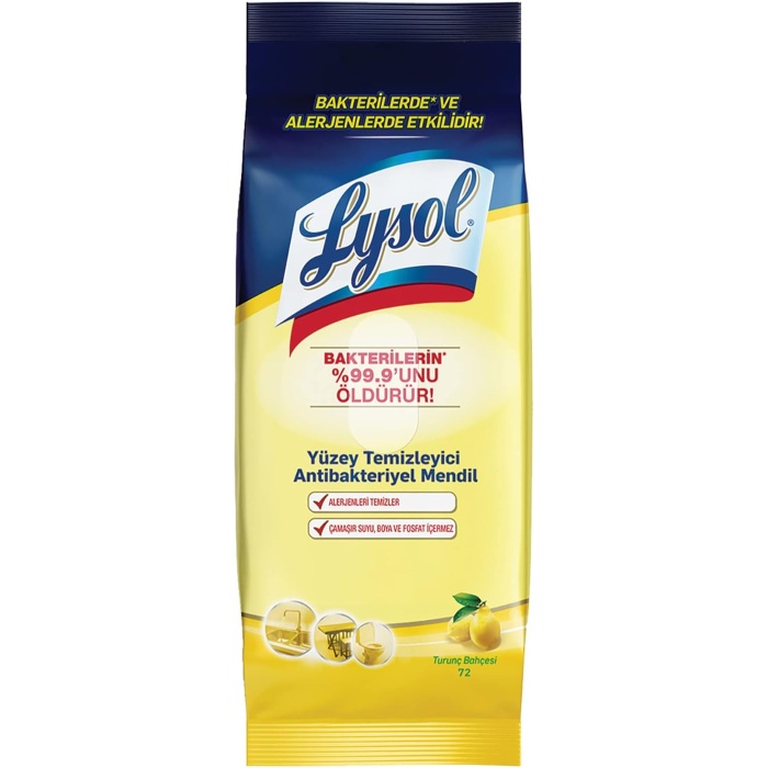 Lysol Pratik Yüzey Temizleyici Antibakteriyel Islak Mendil Turunç Bahçesi (1 x 72 adet)