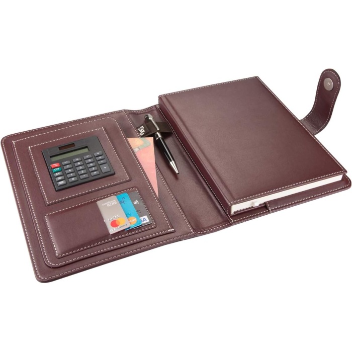 2K 5241 Ajanda TARİHSİZ Çizgili 17x24 cm. Ajanda/Defter Hesap Makineli Suni Deri Organizer, Bordo