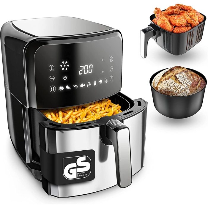 VANDENBERG Airfryer - 5.5 Litre Hacim - 12 Program Airfritöz - 1700 W - Yağsız - Ekmek & Kızartma Sepeti - Yapışmaz Kaplama Sistemi, Dokunmatik Ekran