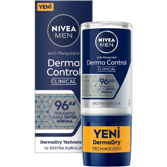 MEN Erkek  deodorant Derma Control Clinical 50 ml, Ter ve Ter Kokusuna Karşı 96 saat üstün koruma, Anti-perspirant Deodorant Koruı, DermaDry Technology ile Ekstra Kuruluk