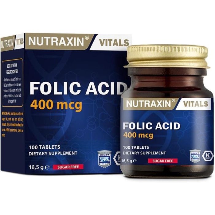 Nutraxin Vitals Folic Acid 400 mcg 100 Kapsül Takviye Edici Gıda