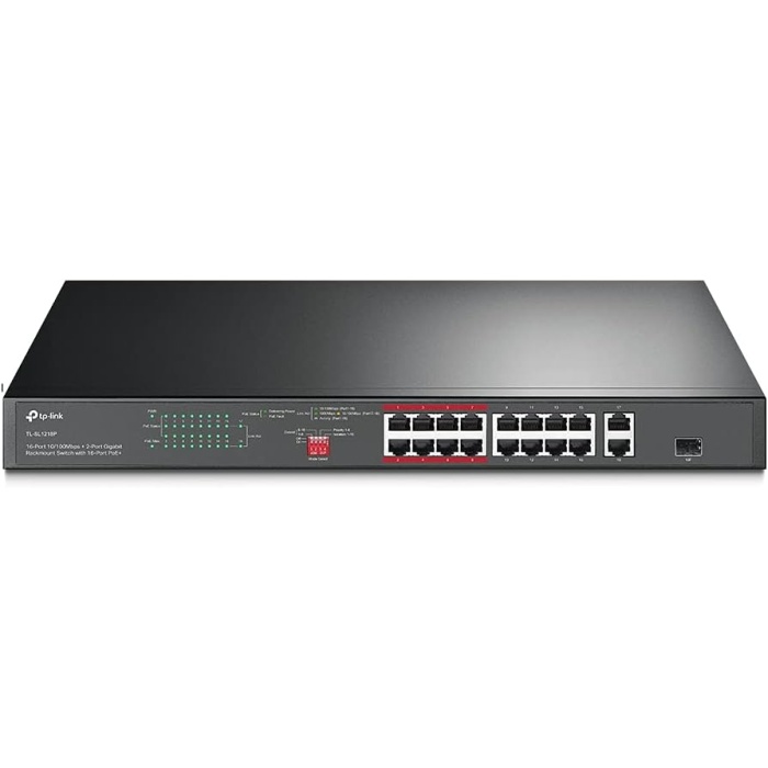 TL-SL1218P, 16-Port 10/100 Mbps + 2-Port Gigabit Rackmount Switch with 16-Port PoE+