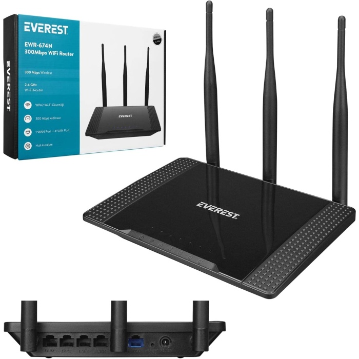 EWR-674N 2.4GHz 300Mbps Wireless-N 3 * 5dBi Antenli Repeater+WISP+AP Destekli Kablosuz Router