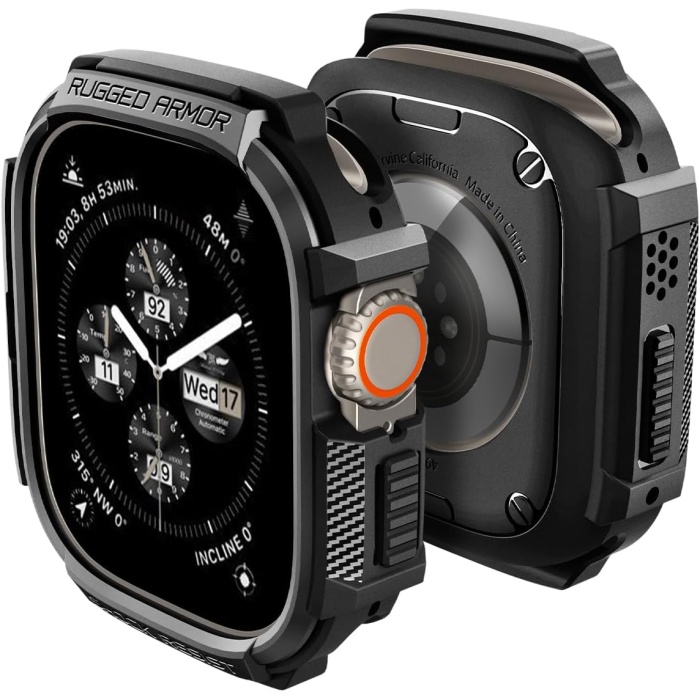 Watch Ultra 1/2 (49mm) ile Uyumlu Kılıf Rugged Armor Matte Black - ACS05456