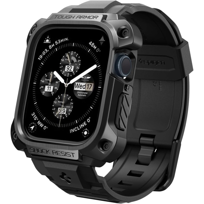 Watch Seri 9/8/7 (45mm) ile Uyumlu Kılıf & Kayış Tough Armor Pro Metal Black - ACS05237