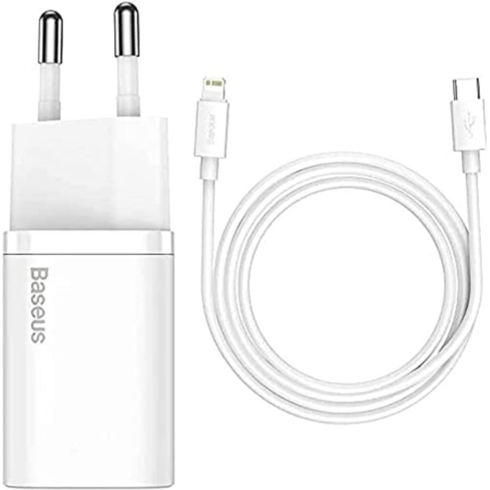 Super Si PD 20W USB-C & Lightning Kablo ve Hızlı Şarj Cihazı Seti, Beyaz