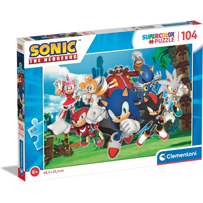 27159 Sonic Supercolor Puzzle-Sonic-104 Parça Çocuk 6 Yaş, Çizgi Film Yapbozu, İtalyada Üretilmiş, Çok Renkli