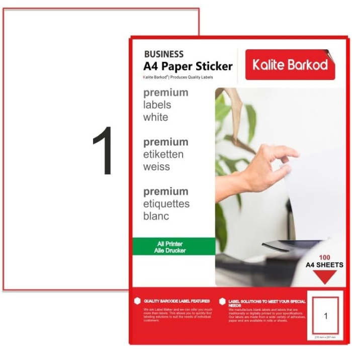 A4 Etiket Yapışkanlı | A4 Lazer Etiket 210x297 mm - 25 Sayfa Çok amaçlı Universal Etiketler