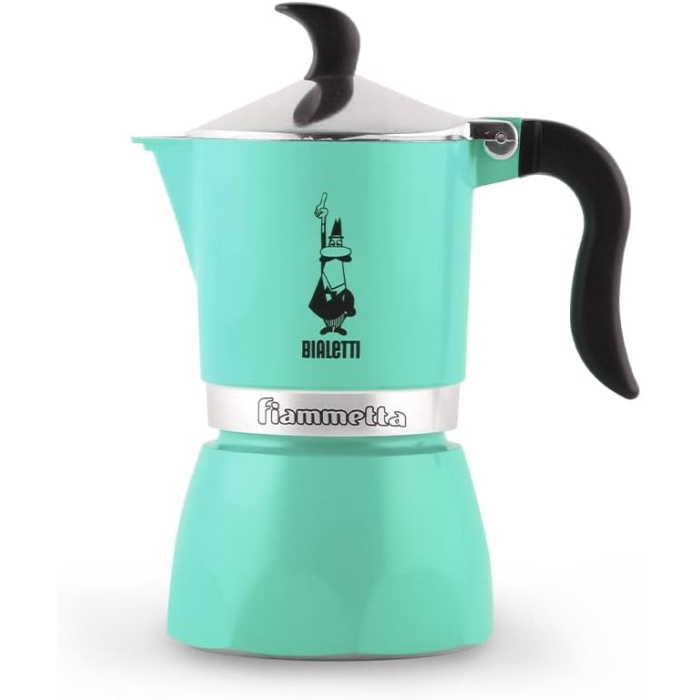 BIALETTI Fiammetta Moka Pot, Espresso Kahve Pişirici, 1 kişilik, 63 ml, Alüminyum Gövde ve Termoplastik Sap, Yeşil Renk