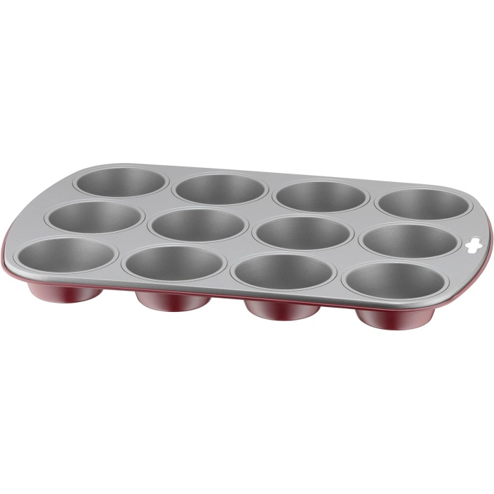 ORIGINAL KAISER Classic Plus muffin kalıbı, 12 muffin için, muffin pişirme tepsisi, 38 x 27 cm, yapışmaz kaplama, standart boyut, cupcake kalıbı, kırmızı