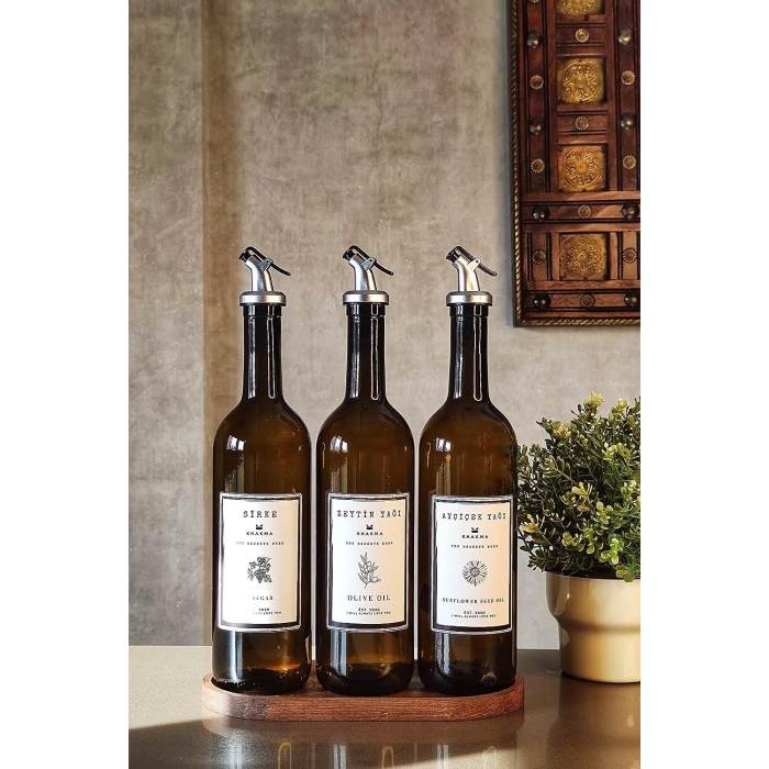 Amber Zeytinyağı Ayçiçek Yağı Sirke Şişesi Yağdanlık 3lü Set 750ML -STANTSIZ B3750-SZ