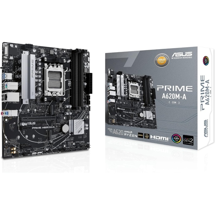 PRIME A620M-A-CSM AMD A620 AM5 DDR5 6400 DP HDMI VGA Çift M2 USB3.2 AURA RGB mATX Ücretsiz Uzaktan Yönetim Yazılımı,  5X PROTECTION III